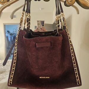 Michael Kors Burgundy Suede Shoulder Bag